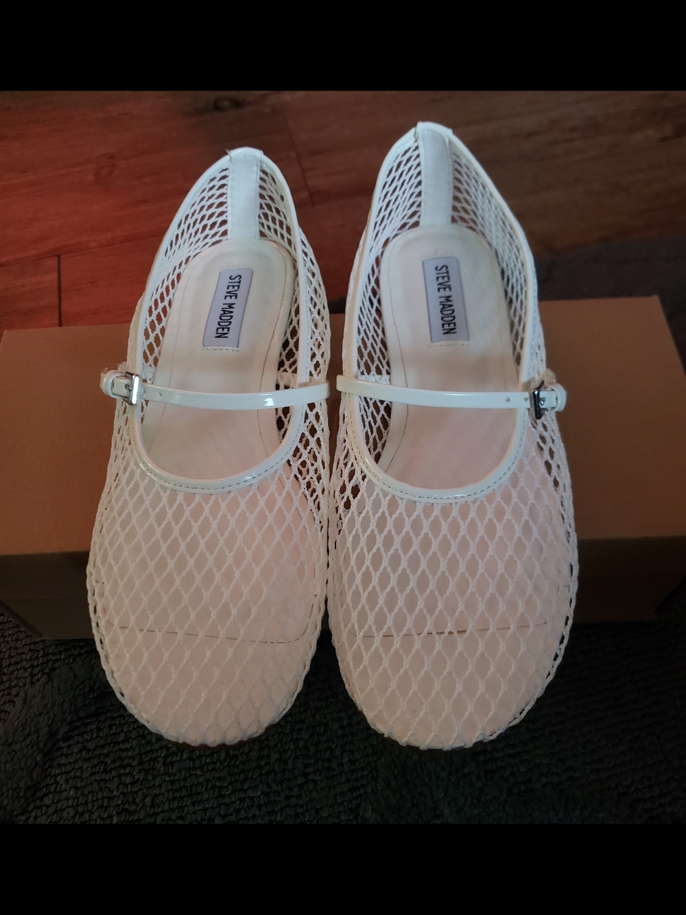 Steve Madden White Mesh Mary Jane Flats with Strap